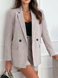 One Button Lapel Collar Blazer and Shorts Set - felvior