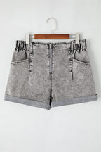 Zipped Cuffed Edge Denim Shorts