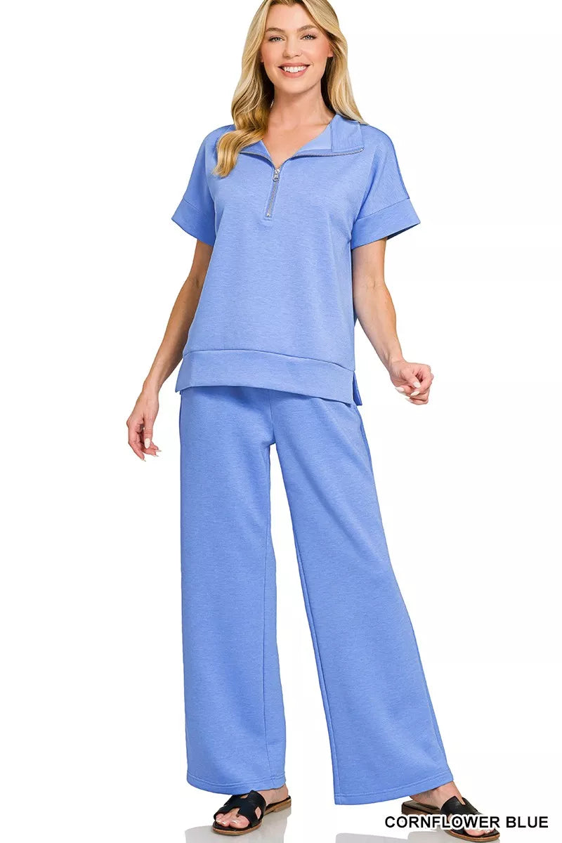 Zenana Scuba High Neck Half Zip Top & Pants Set Zweitbild