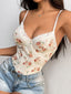 Lace Detail Crisscross Back Spaghetti Strap Bodysuit