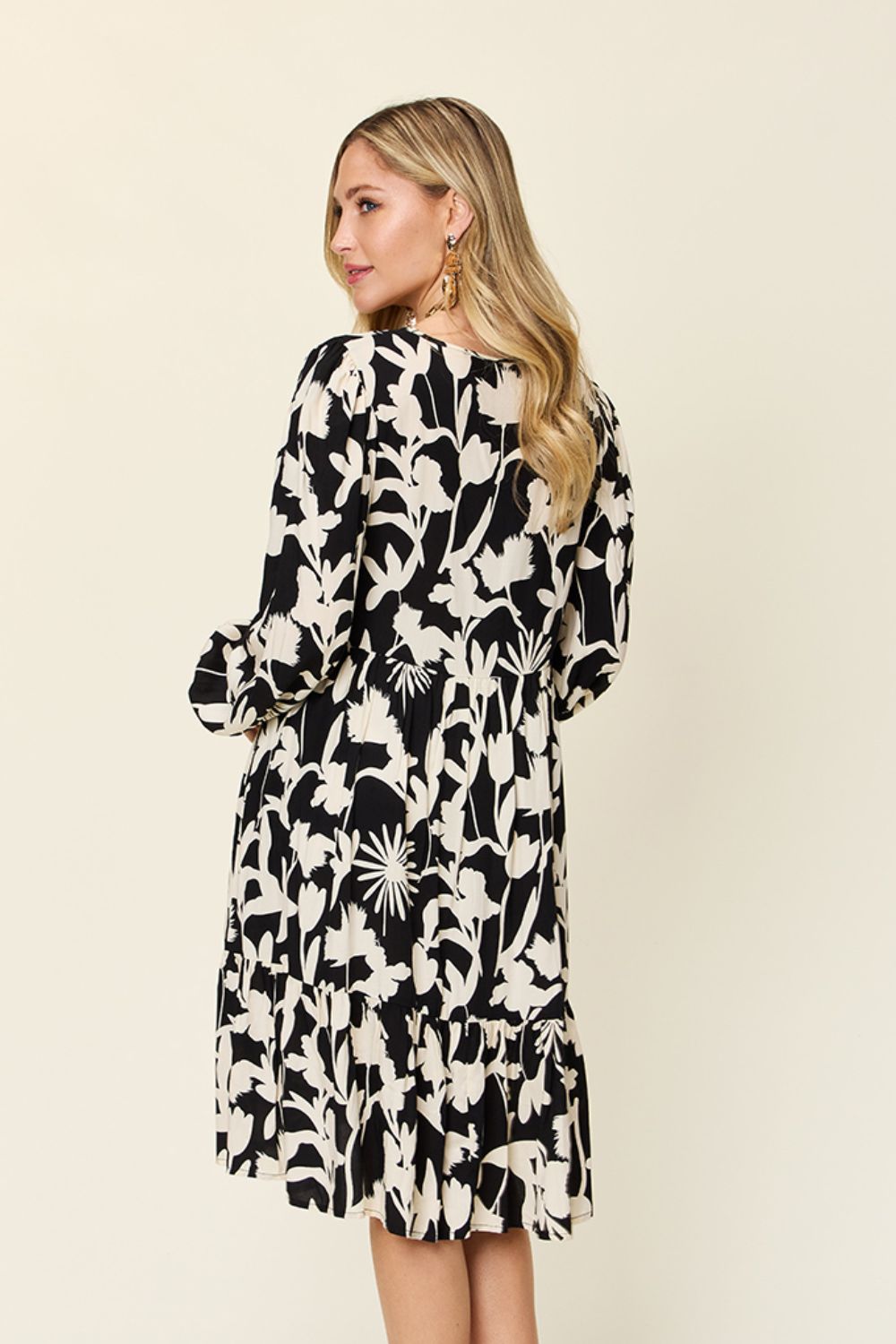 Double Take Full Size Printed Ruffle Hem Dress with Pocket - felvior