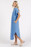 Mittoshop Mineral Wash V Neck Button Up Midi Shirt Dress - felvior