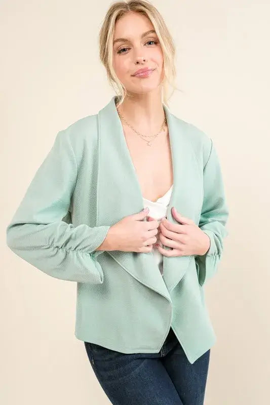And The Why Stretch Non-Wrinkled Basic Open-Front Blazer