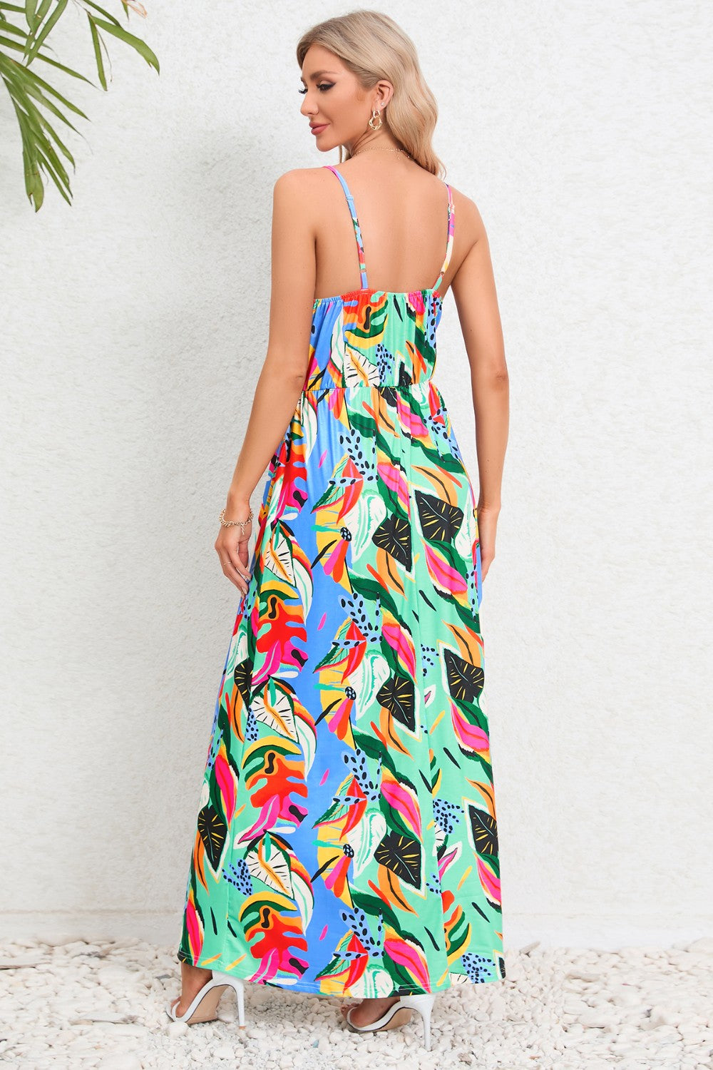 Printed Surplice Maxi Cami Dress - felvior