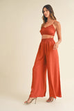 MABLE Smocked Bralette Crop Top and Wide Leg Pants Set - felvior
