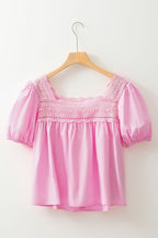Lace Detail Square Neck Puff Sleeve Blouse