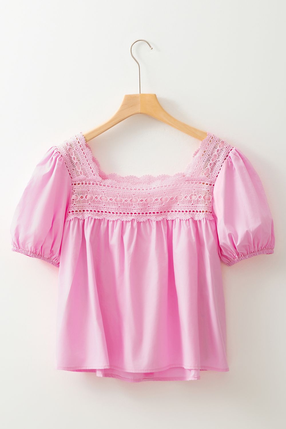 Lace Detail Square Neck Puff Sleeve Blouse