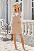 Lovelet Pocketed V-Neck Mini Sweater Overall Dress