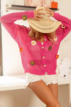 BiBi Flower Patches Open Knit Sweater Cardigan