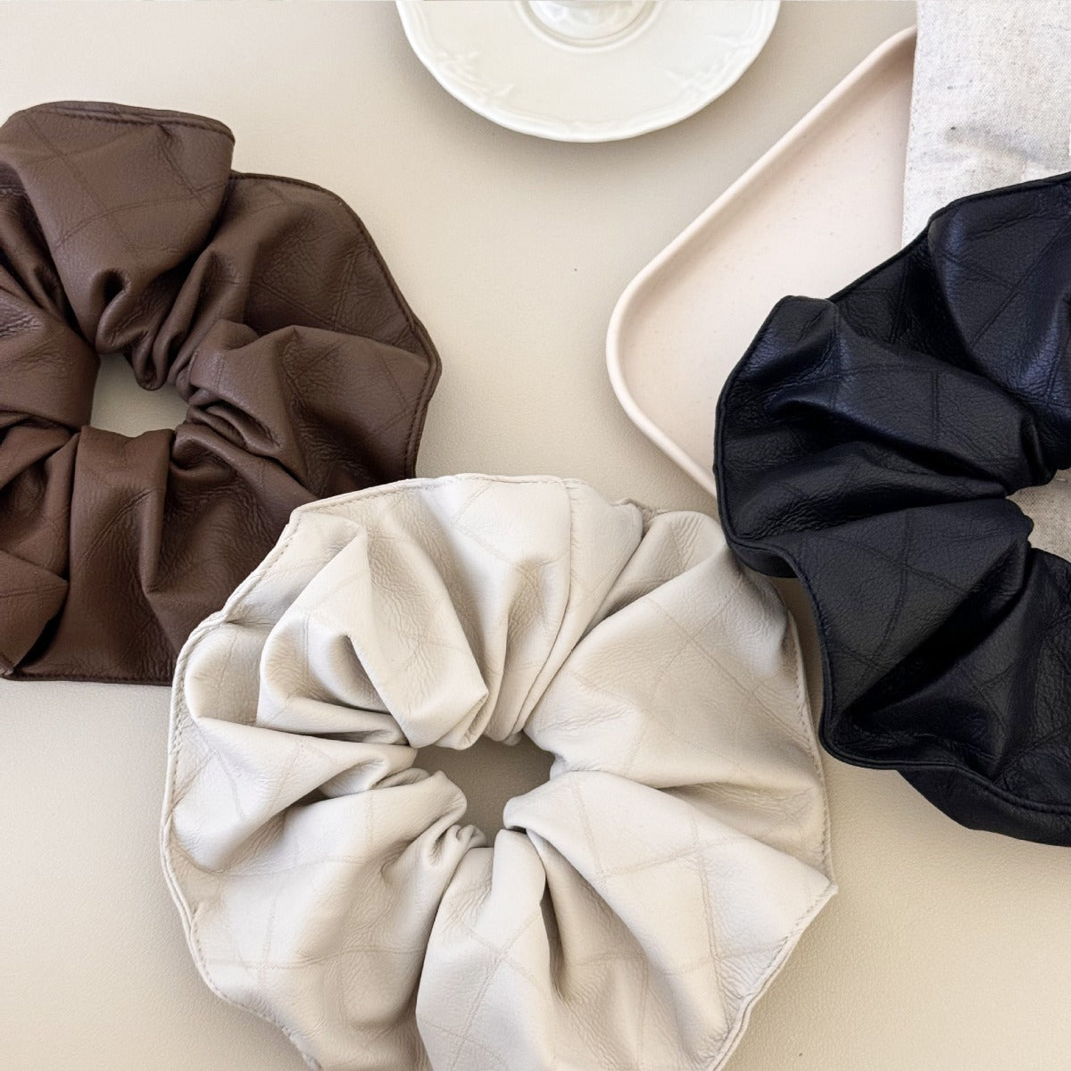 3-Piece PU Leather Elastic Hair Scrunchy - felvior