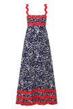 Printed Square Neck Wide Strap Maxi Dress - felvior