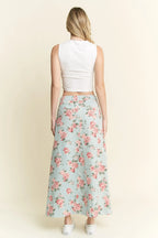 Jade By Jane Full Size Floral Print Front Slit Denim Maxi Skirt Plus Size