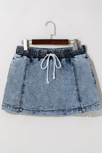 Drawstring High Waist Pocketed Denim Shorts