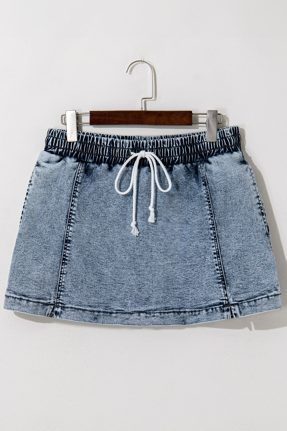 Drawstring High Waist Pocketed Denim Shorts - felvior