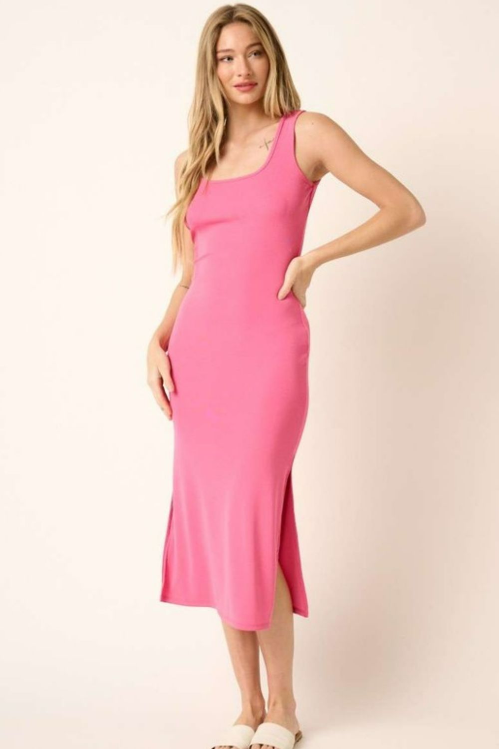 Mittoshop Side Slit Wide Strap Midi Tank Dress - felvior
