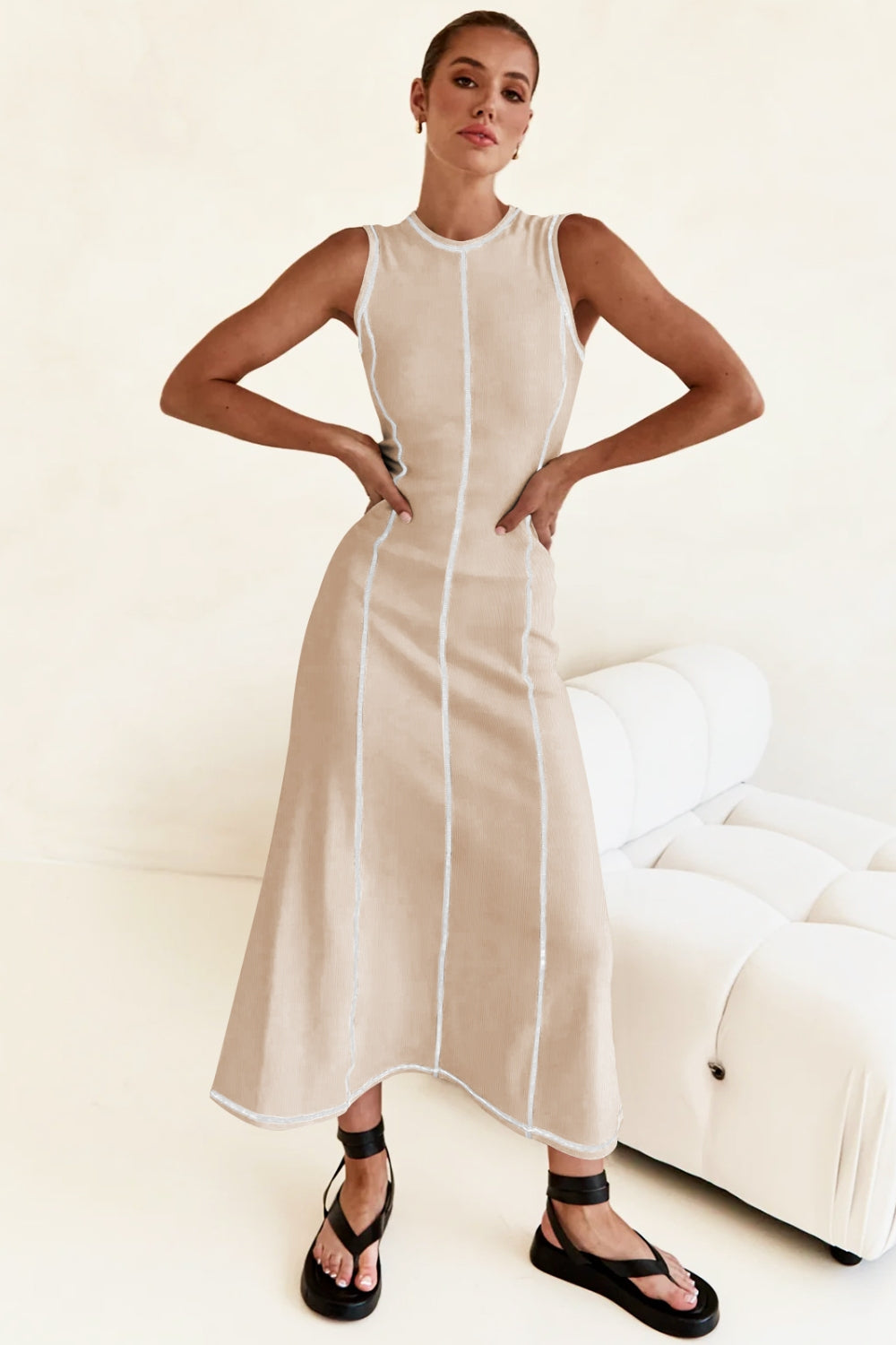 Contrast Stitching Maxi Tank Dress