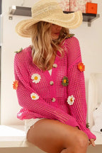 BiBi Flower Patches Open Knit Sweater Cardigan
