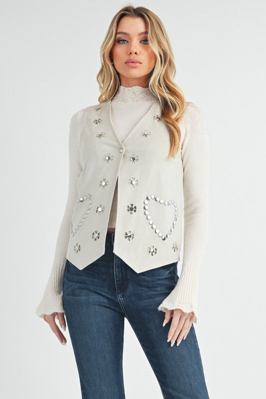 Aemi + Co Heart Rivet Detail Suede Vest Coat - felvior