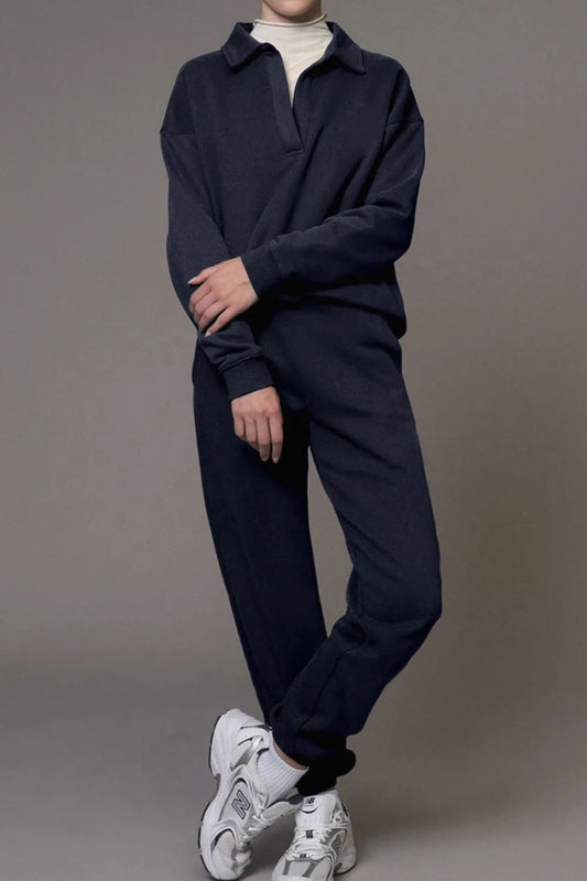 Johnny Collar Long Sleeve Top and Joggers Active Set - felvior