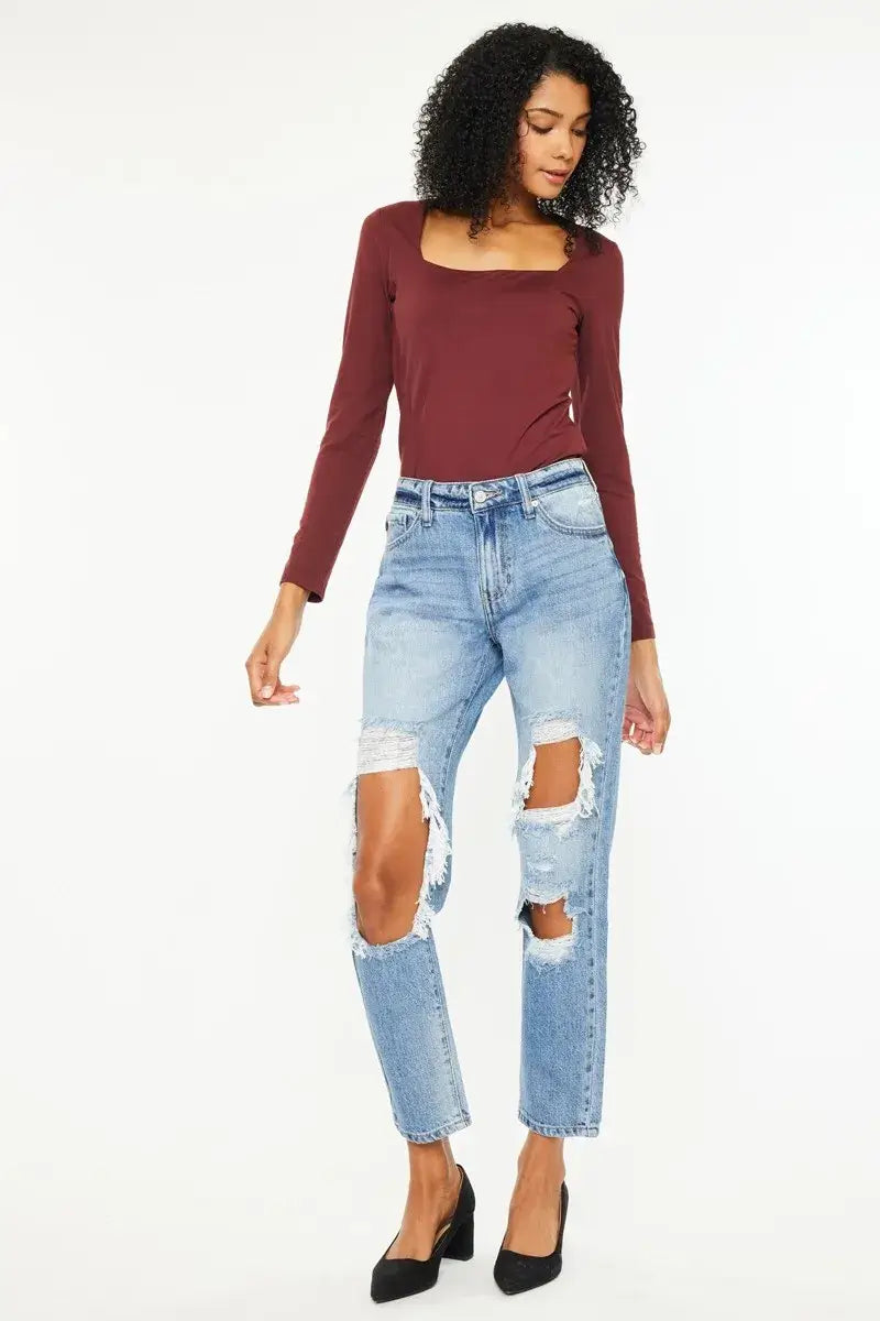 Kancan High Rise Distressed Boyfriend Jeans