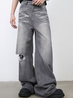 Men's Distressed Wide Leg Jeans