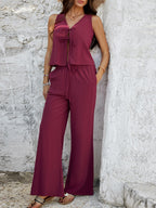 Devine Tied V-Neck Sleeveless Top and Pants Set