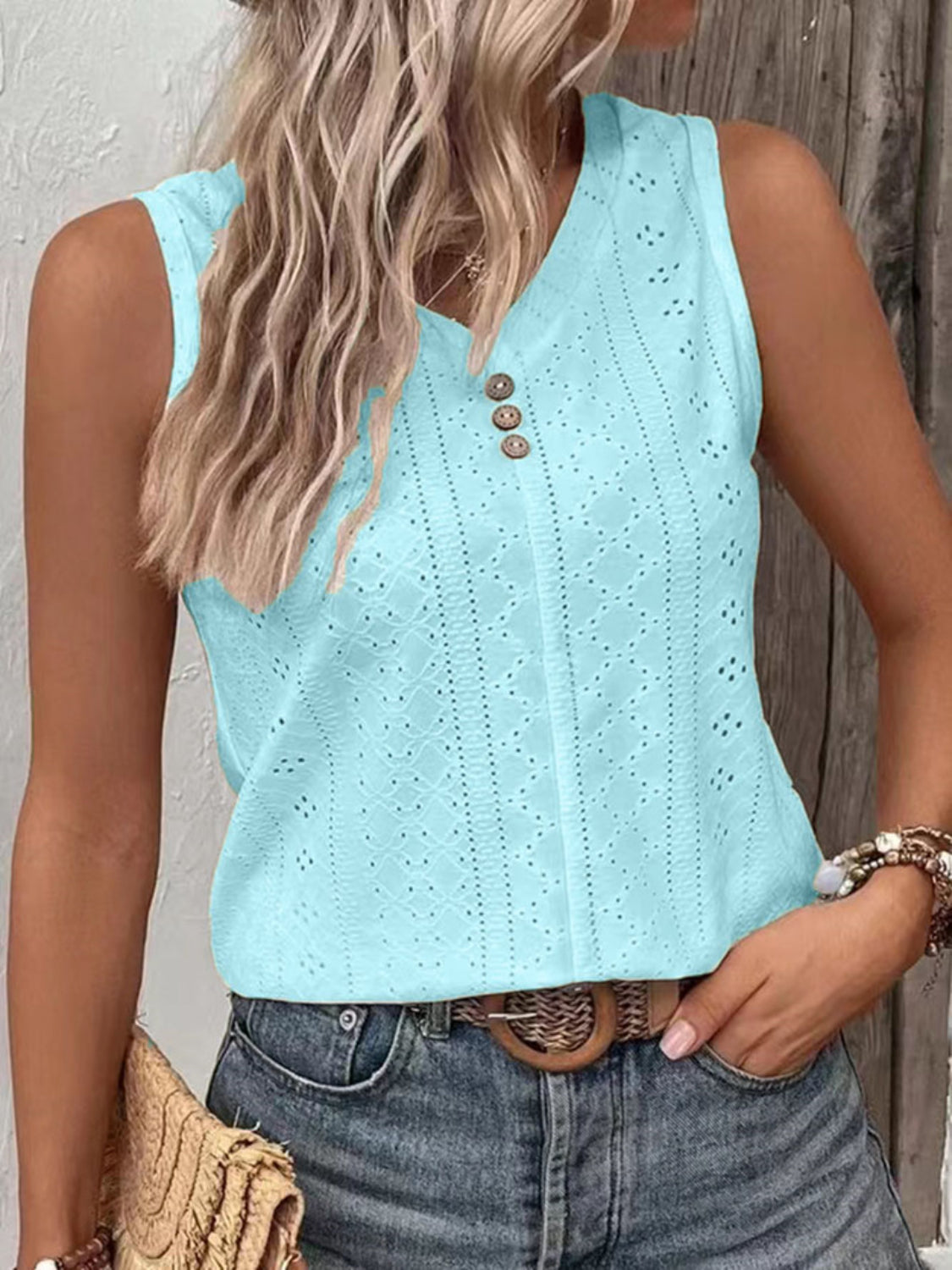 Full Size Eyelet V-Neck Tank Plus Size