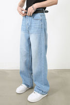 Men's Wide Straight Jeans with Pockets