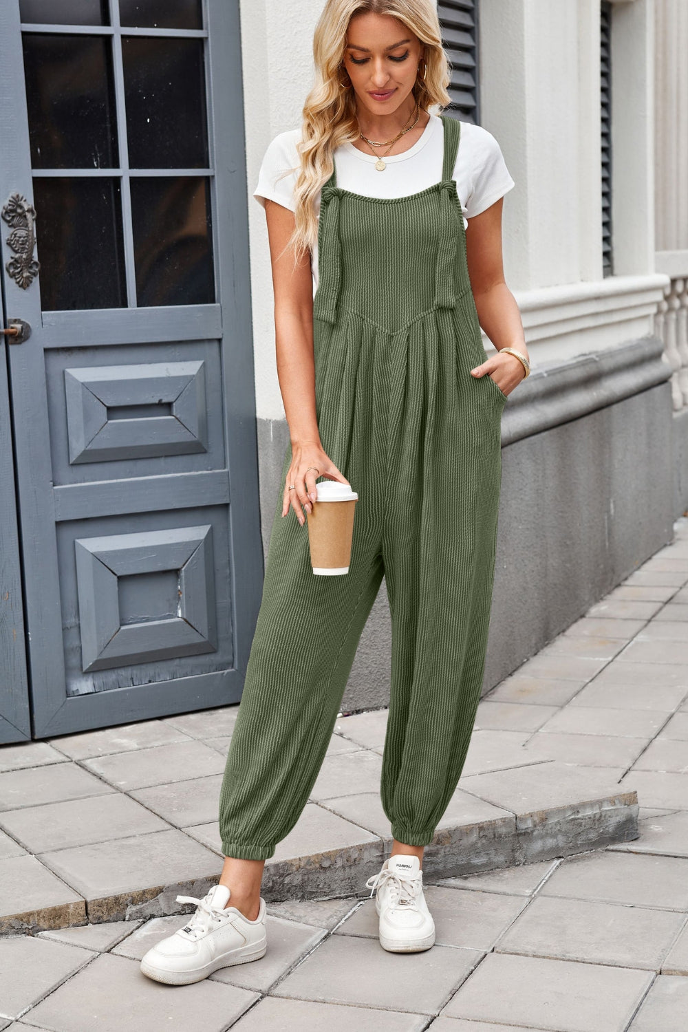 Lovelet Knotted Strap Overalls with Pockets - felvior