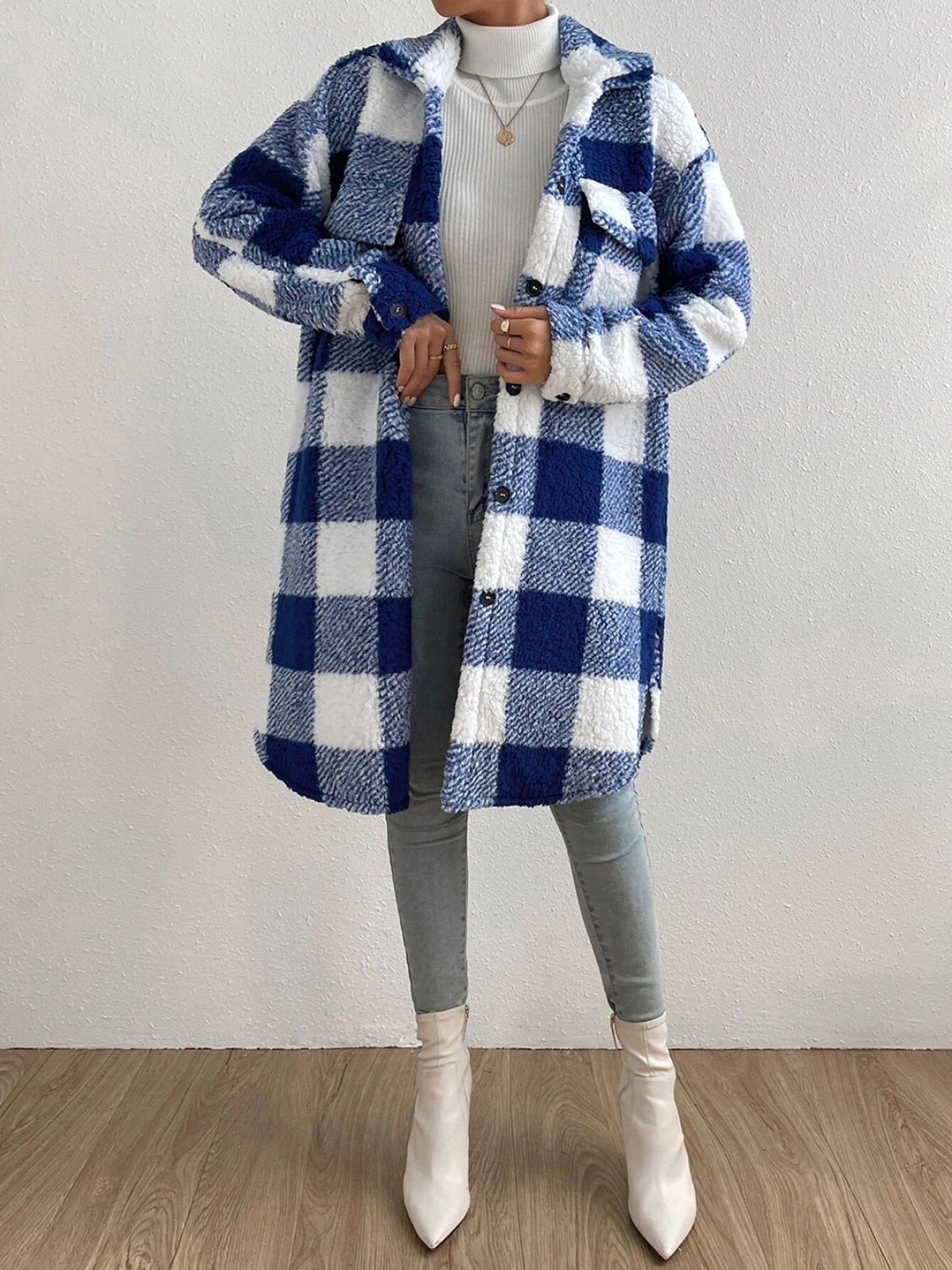 Plaid Collared Neck Button Down Coat - felvior