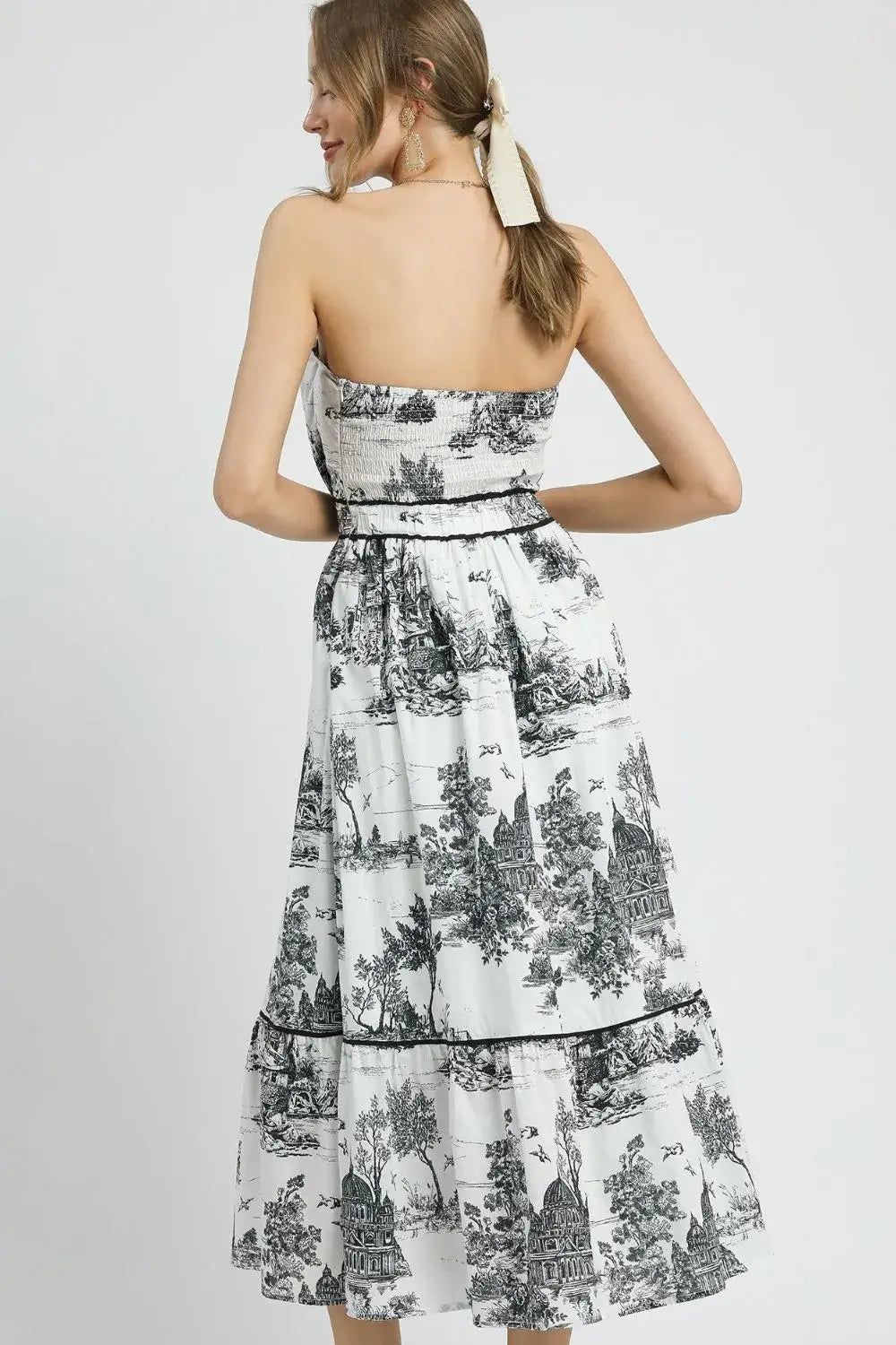 Umgee Printed Tiered Tube Midi Dress