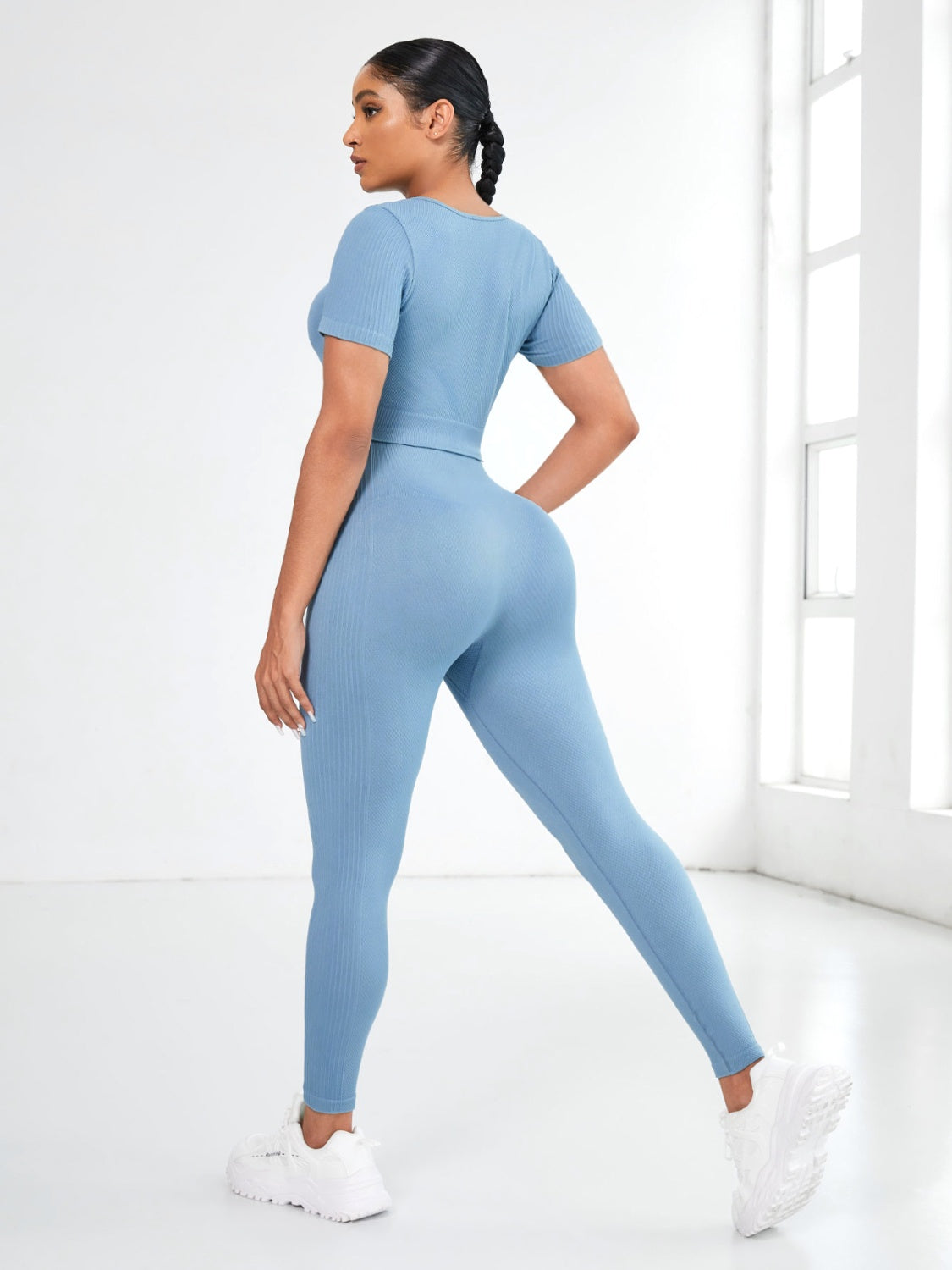 Round Neck Short Sleeve Top and Leggings Active Set - felvior