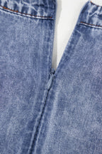 Tie V Neck Tucking Detail Short Sleeve Denim Dress