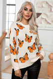 Butterfly Round Neck Long Sleeve Sweater - felvior