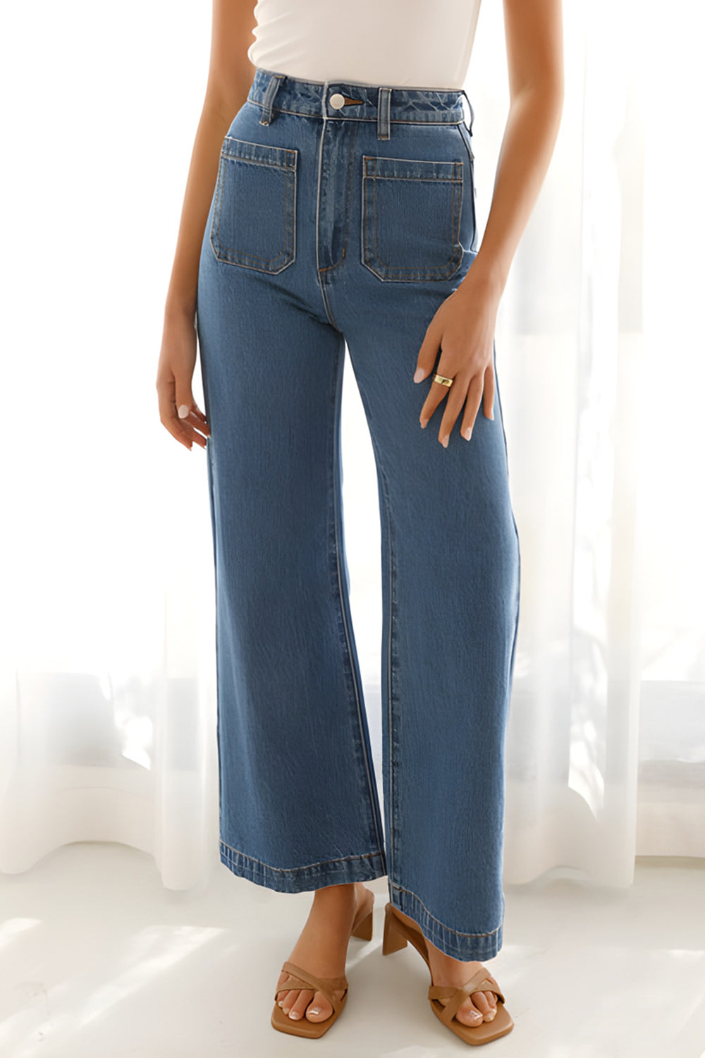 High Waist Bootcut Jeans with Pockets - felvior