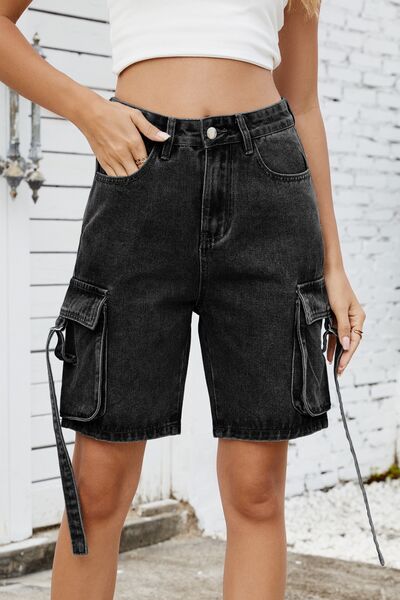 Washed Cargo Denim Shorts - felvior