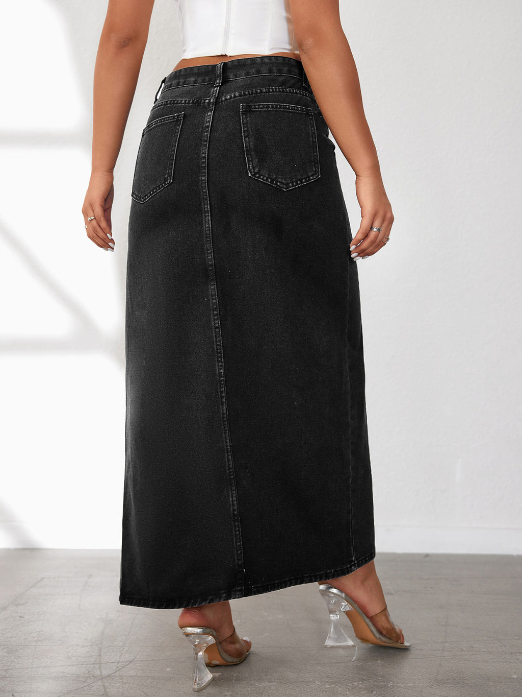 High Rise Slit Denim Skirt