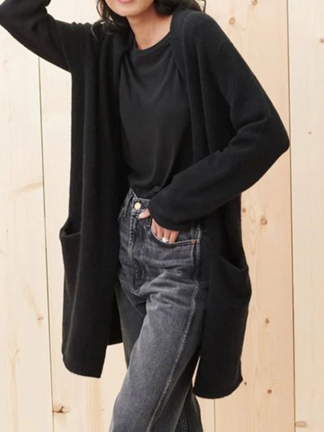 Open Front Long Sleeve Cardigan with Pockets - felvior