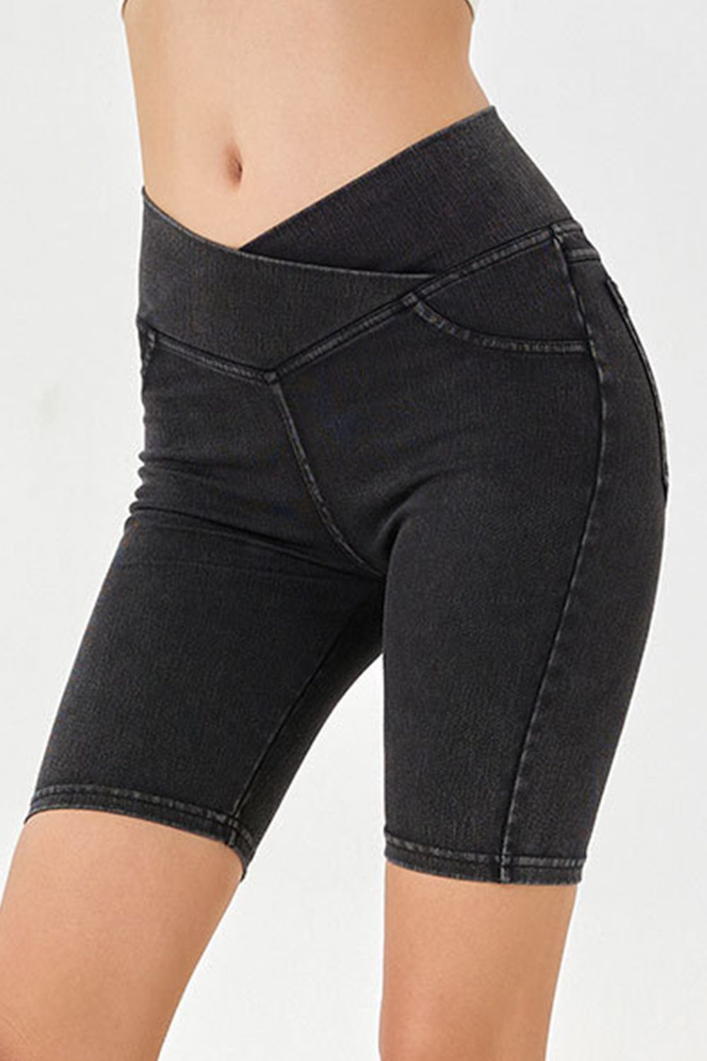 Basic Bae Asymmetrical Waist Denim Shorts with Pockets - felvior