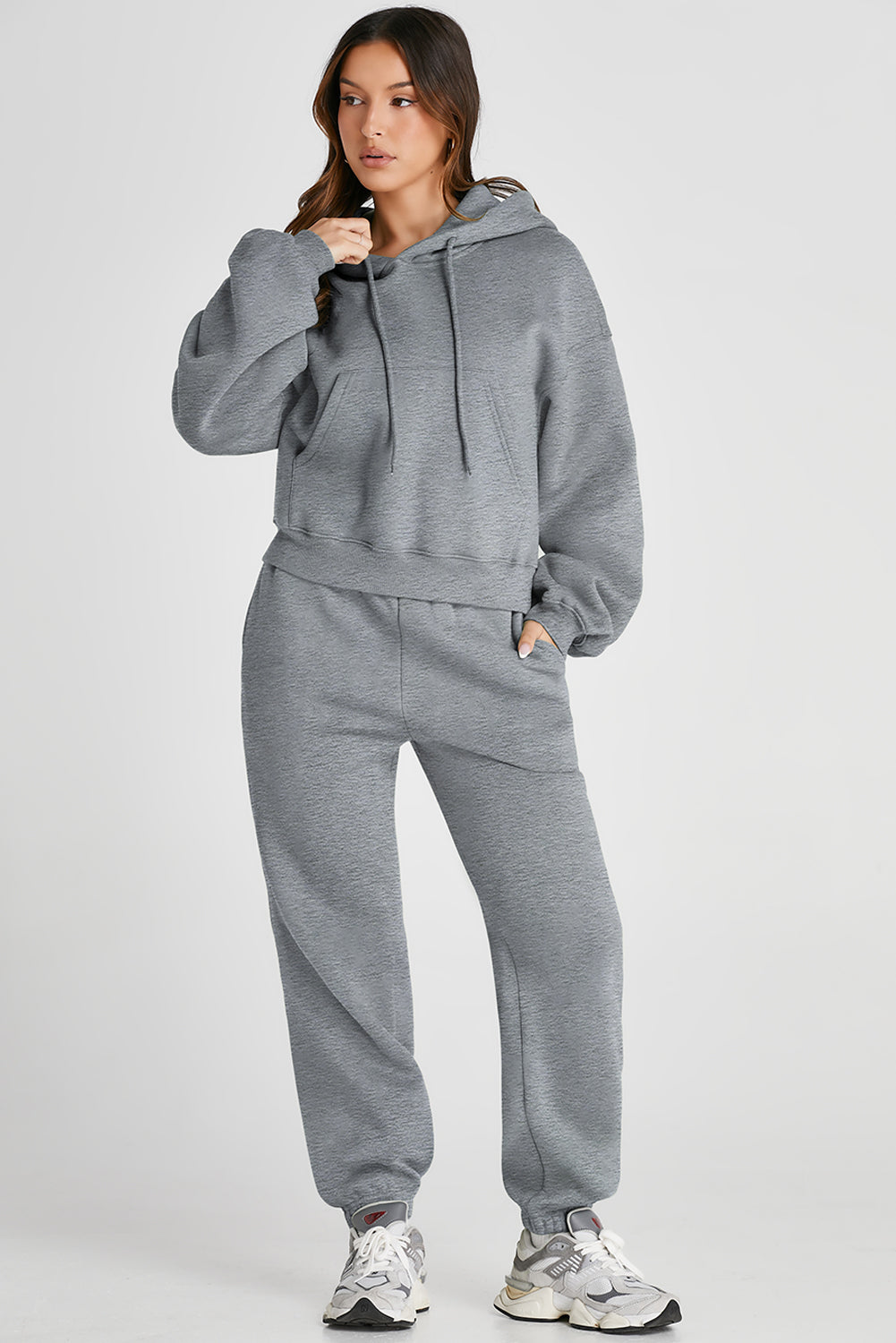 Dropped Shoulder Hooded Top and Pants Active Set - felvior