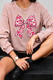 Valentine’s Day Bow Drop Shoulder Long Sleeve Sweatshirt - felvior