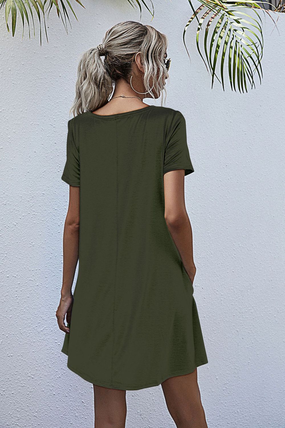 Round Neck Short Sleeve Mini Dress - felvior