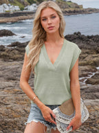 Ribbed Hem V-Neck Sweater Vest