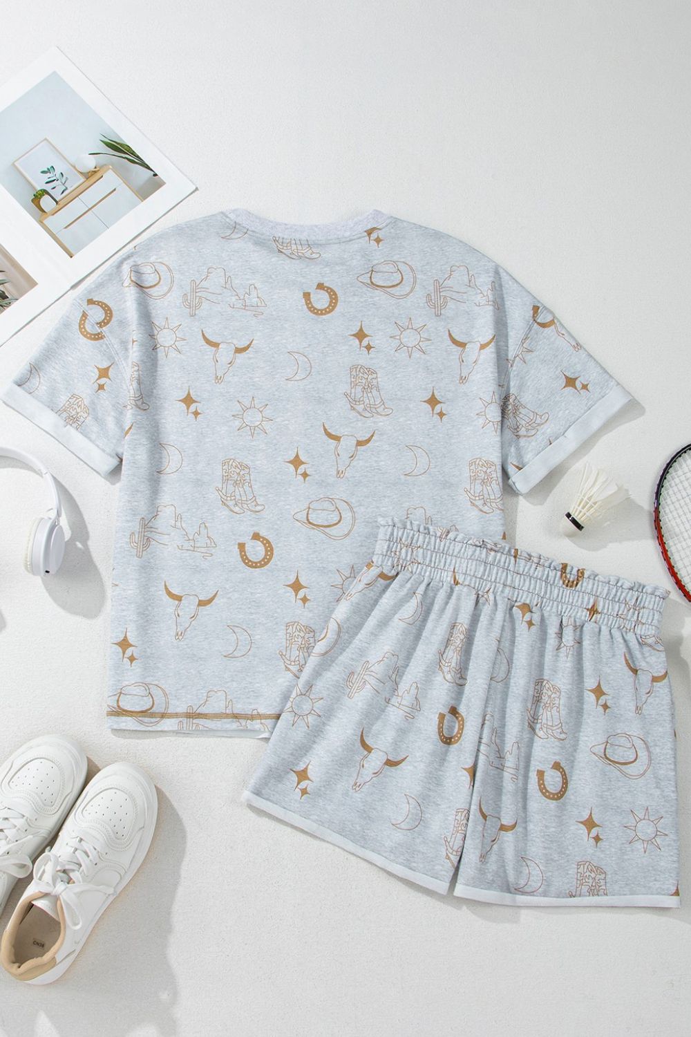Printed T-Shirt and Elastic Waist Shorts Set