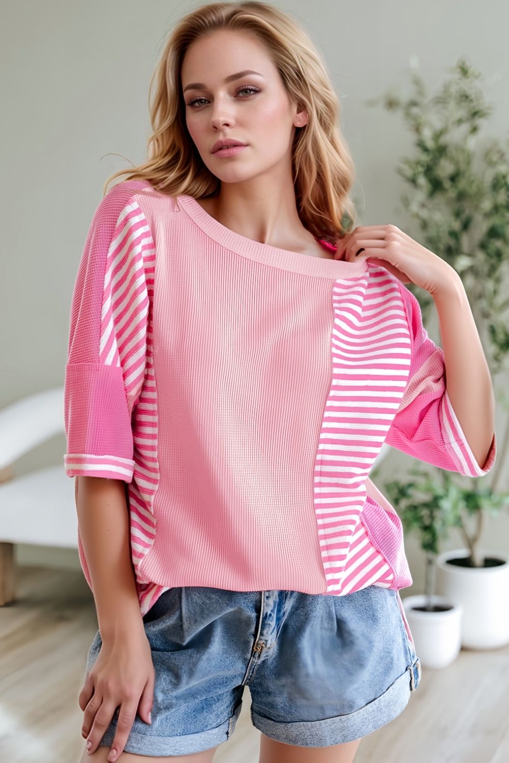 Stripe Color Block Half Sleeve T Shirt