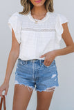Lace Round Neck Flutter Sleeve Eyelet Blouse - felvior