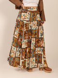 Plus Size Ruched Printed Maxi Skirt - felvior