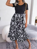 Printed Round Neck Ruffle Hem Dress - felvior