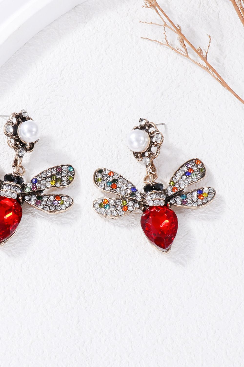Natural Stone Bee Dangle Earrings - felvior
