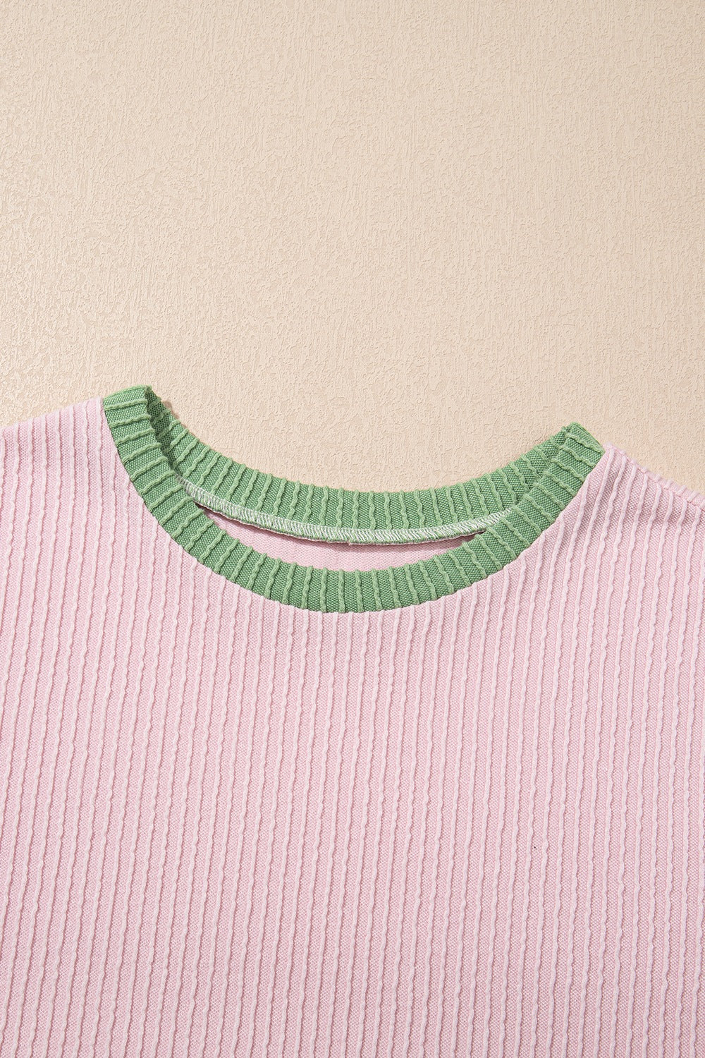 Contrast Trim Round Neck Cap Sleeve Top - felvior
